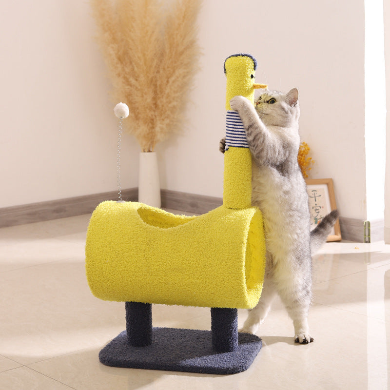 Yellow Chicken-Theme Cat Tree with Tunnel - Pet Playhouse