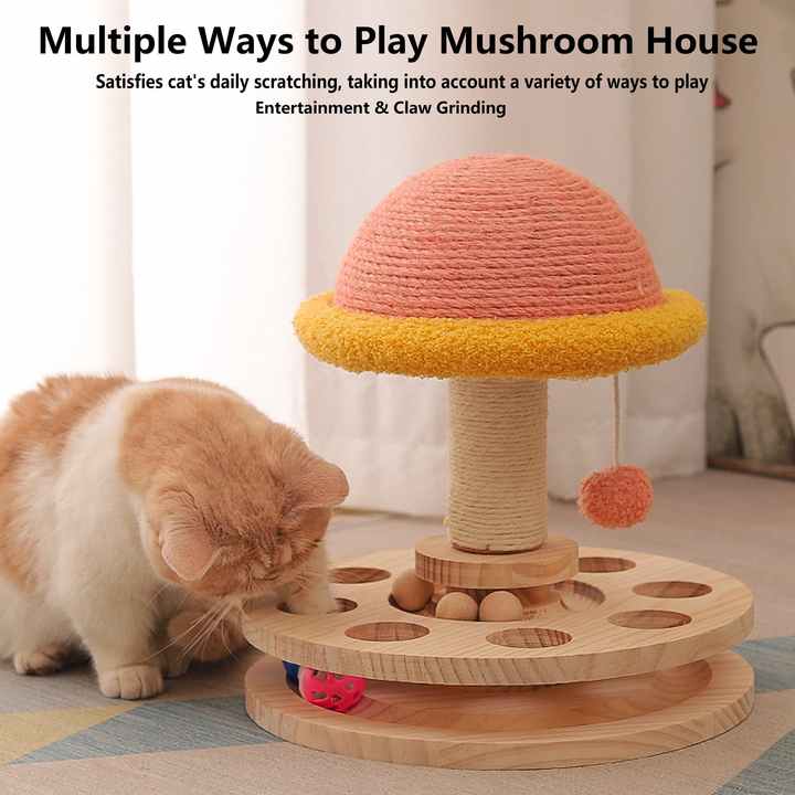 Pink Interactive Cat Scratching Post with Ball Track –  Play, Scratch - L
