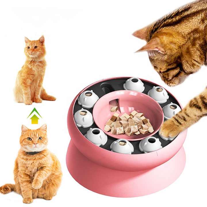 Pink Interactive Slow Feeder Cat Bowl - 15° Tilt Design, Puzzle Feeder