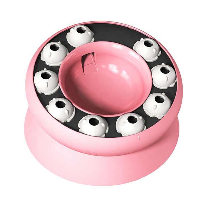 Pink Interactive Slow Feeder Cat Bowl - 15° Tilt Design, Puzzle Feeder