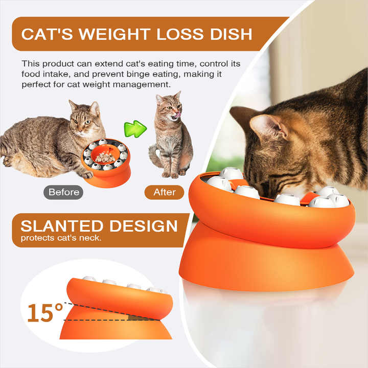 Pink Interactive Slow Feeder Cat Bowl - 15° Tilt Design, Puzzle Feeder