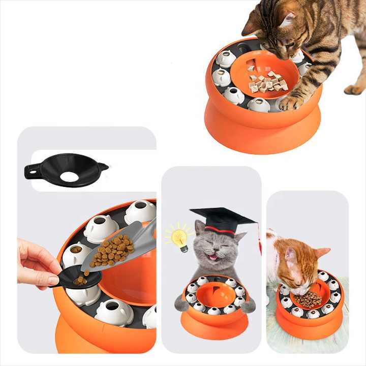Pink Interactive Slow Feeder Cat Bowl - 15° Tilt Design, Puzzle Feeder