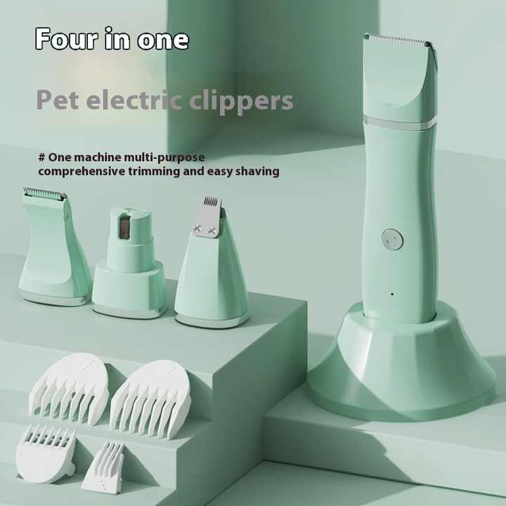 White 4-in-1 Pet Grooming Electric Clippers - Rechargeable Trimmer for Dogs & Cats
