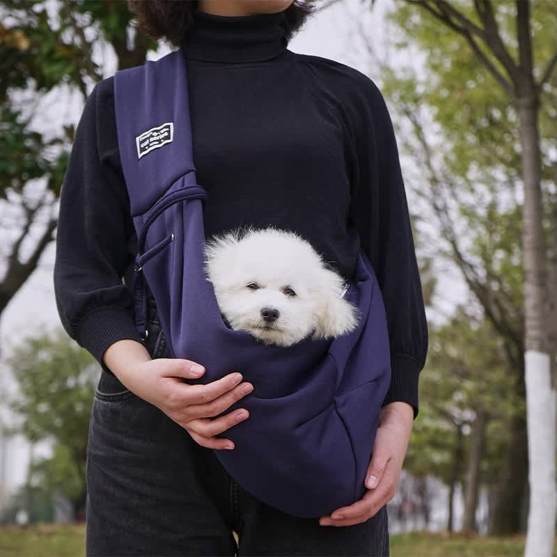 Navy Blue Pet Sling Carrier Bag - Comfortable and Hands-Free Design
