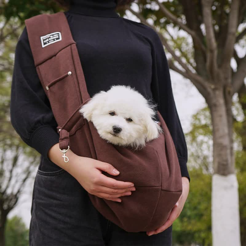 Chocolate Brown Pet Sling Carrier Bag - Hands-Free Design