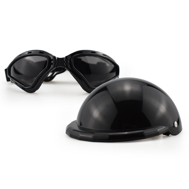 Size L Black Pet Helmet & Goggles Set - Adjustable Safety Gear for Dogs, UV Protection