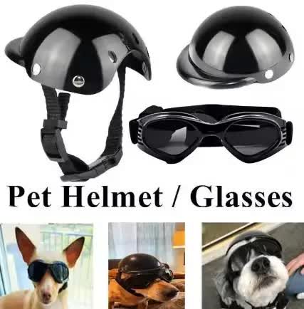 Size L Black Pet Helmet & Goggles Set - Adjustable Safety Gear for Dogs, UV Protection