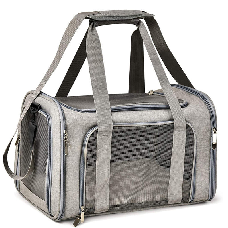 Grey Portable Pet Travel Carrier Bag - Foldable, Durable for Small Dogs & Cats 40cmx25cmx25cm