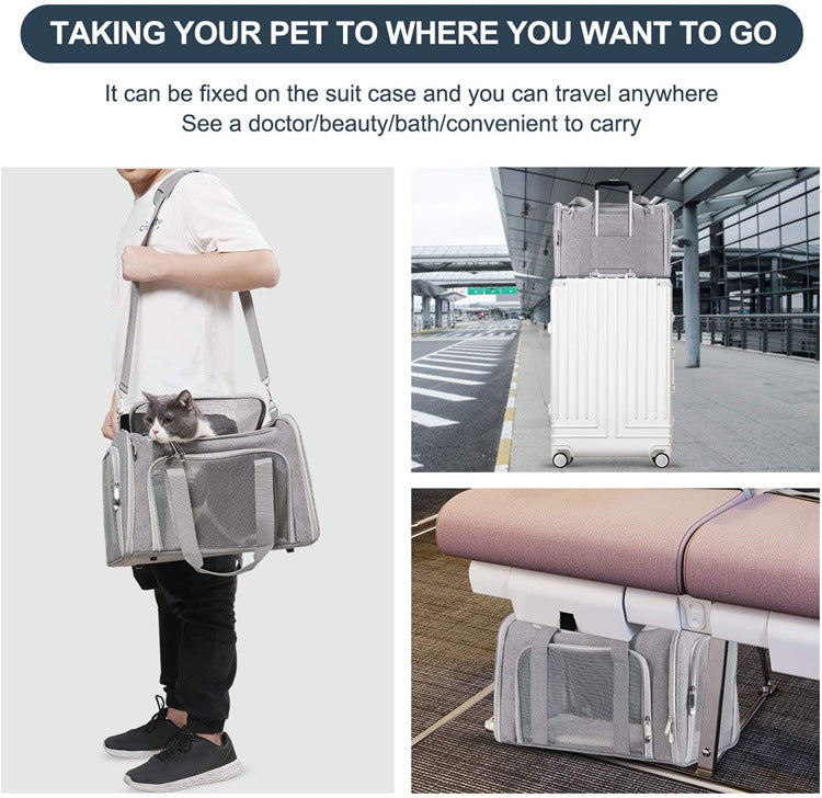 Portable Pet Travel Carrier Bag - Foldable, Comfortable for Small Dogs & Cats 40cmx25cmx25cm