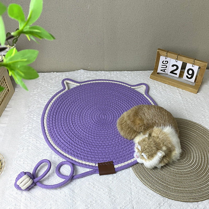 3 Pcs Blue Durable Cat Scratching Mat with Attached Toy Ball - Ideal for Scratching and Sleeping - 50cm Diameter