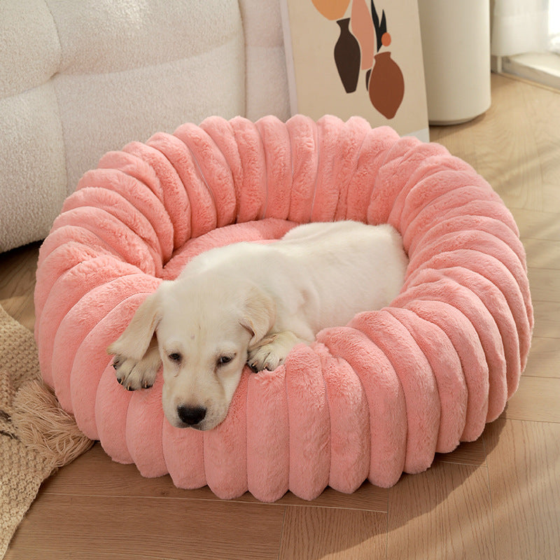 Pink Plush Pet Bed - 40cm Round Dog & Cat Mat, Dog/Cat