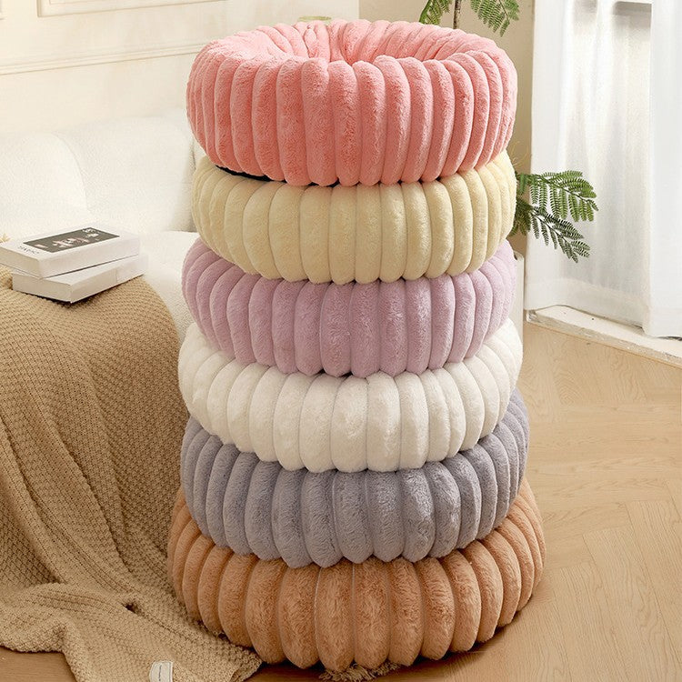 Pink Plush Pet Bed - 40cm Round Dog & Cat Mat, Dog/Cat