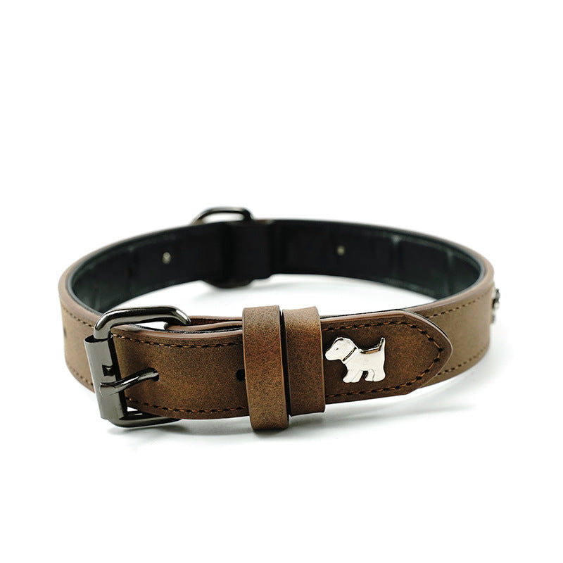 2 PCS Coffee Soft Leather Dog Collar - Adjustable & Durable, S-(48*2.0cm)
