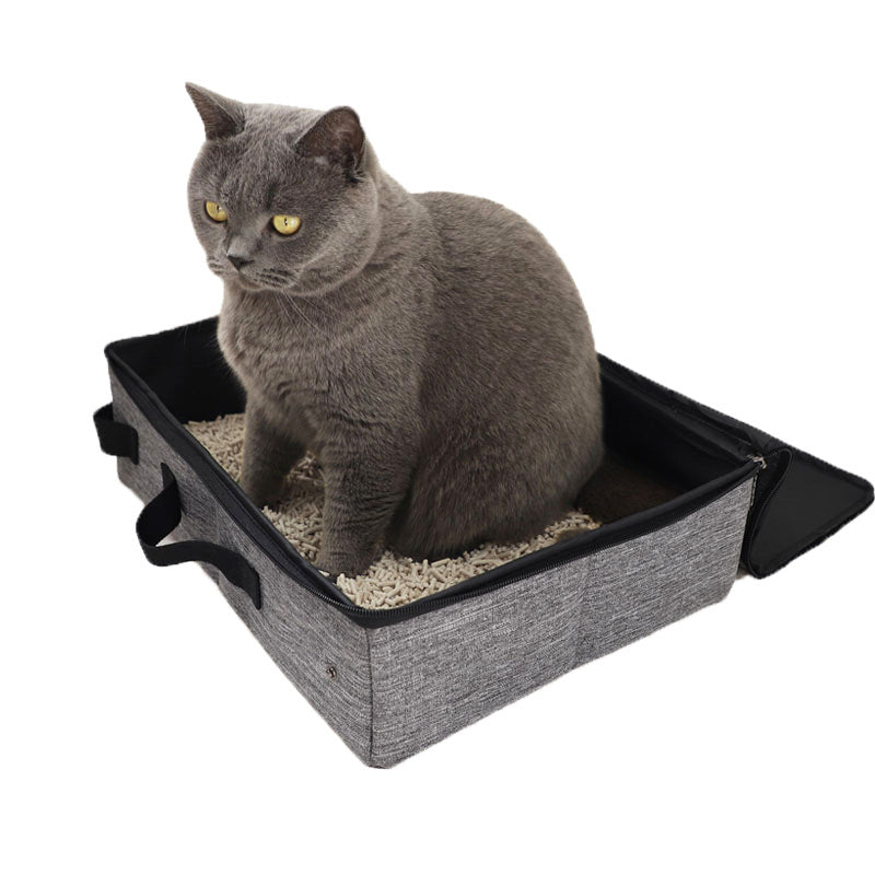 Gray Portable, Foldable, Cat Litter Box - Waterproof Travel Litter Pan for Cats