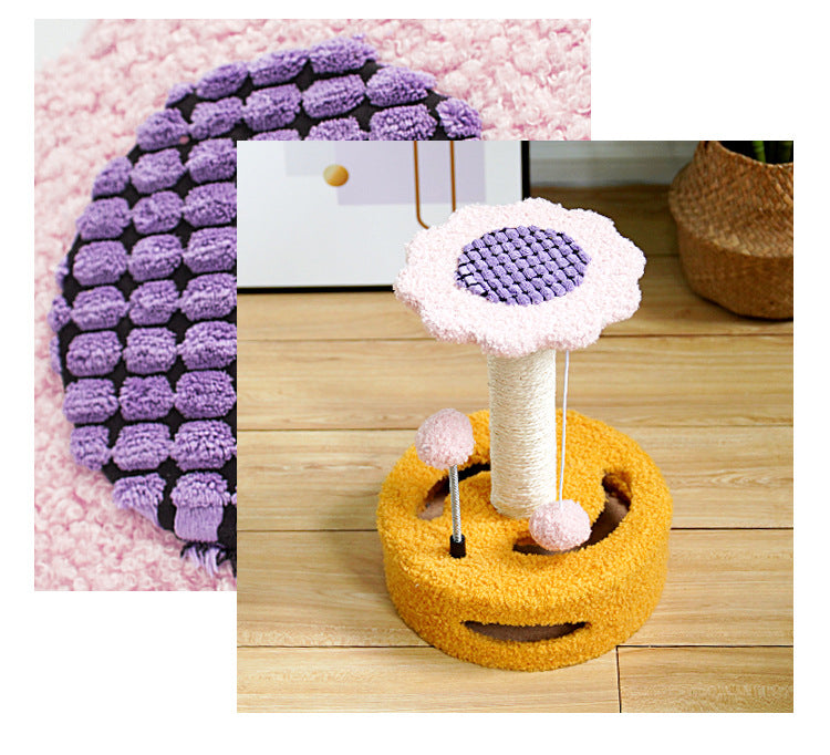 Green And Pink Sunflower Cat Scratching Post - 35cm Sisal Cat Tree with Plush Toys for Small Cats