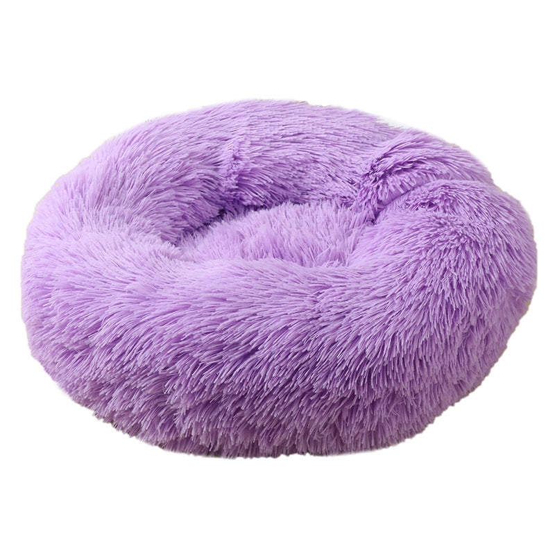 Purple 50cm Cozy Round Pet Bed - Plush Cat & Dog Bed with Non-Slip Base