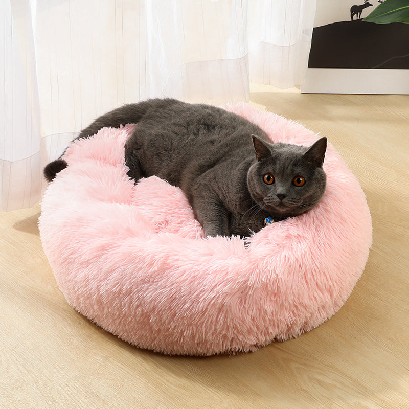 Purple 50cm Cozy Round Pet Bed - Plush Cat & Dog Bed with Non-Slip Base