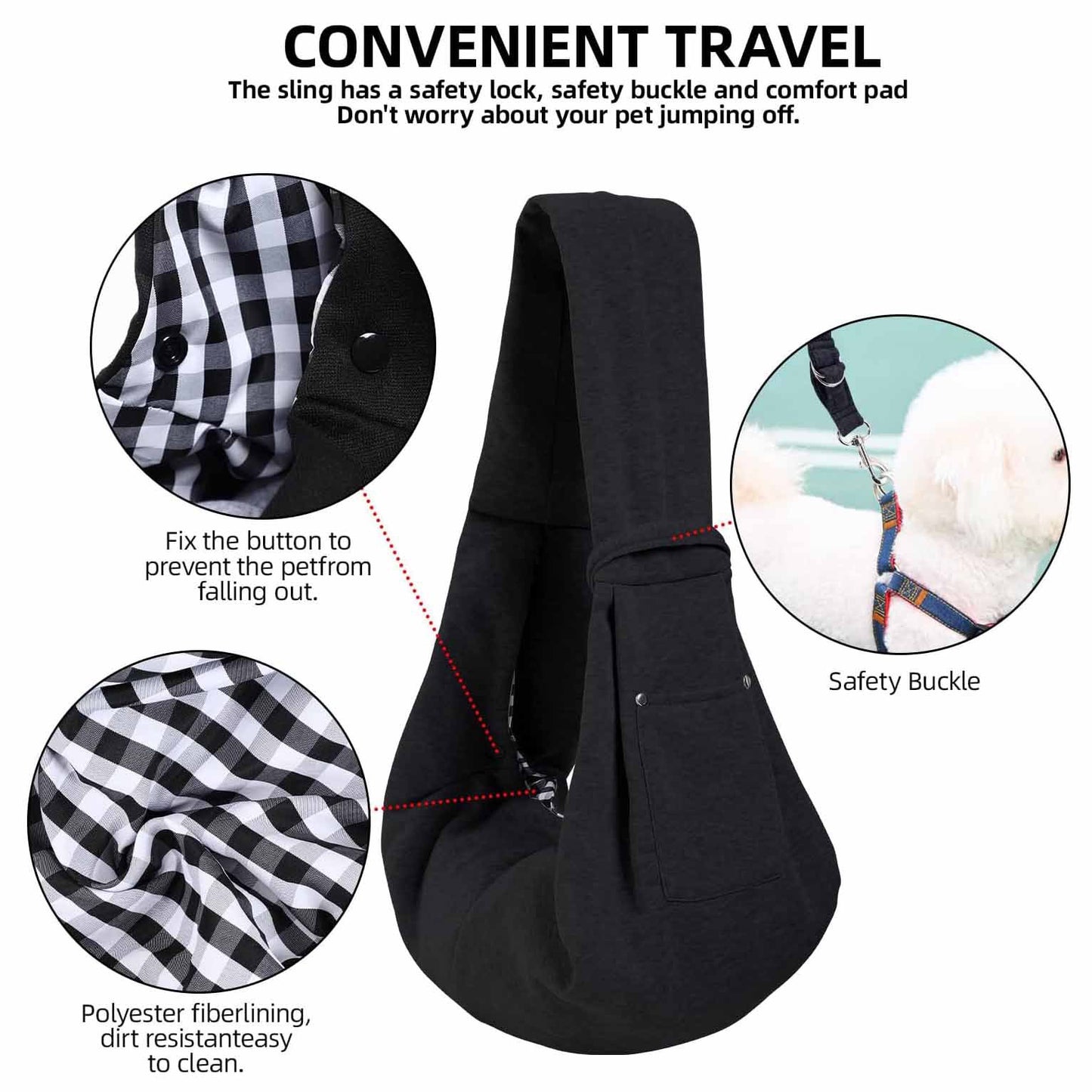 Black Pet Carrier Backpack - Adjustable Shoulder Sling, for Small Dogs & Cats
