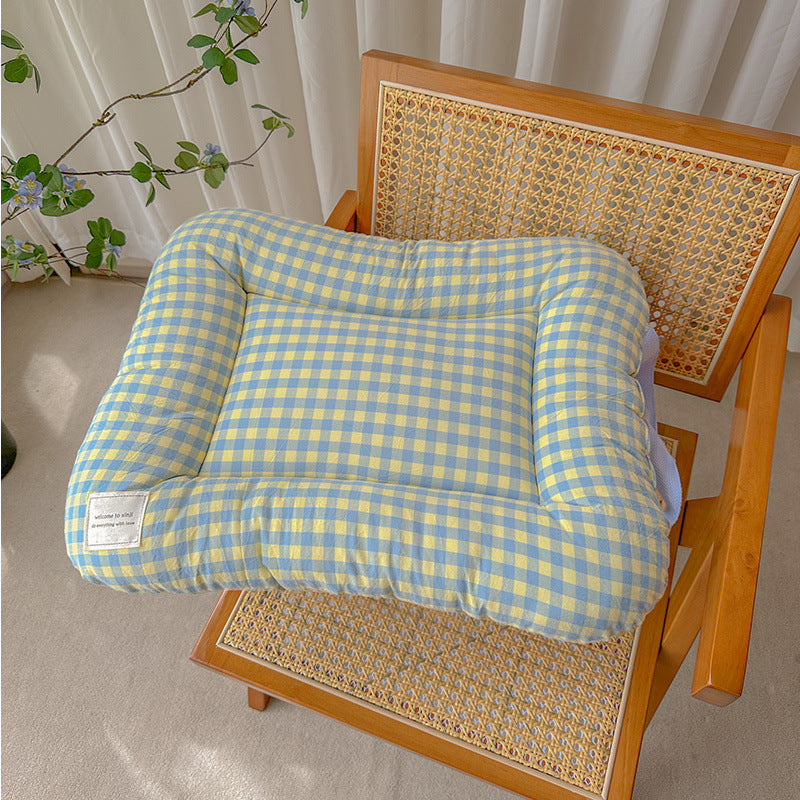 S Yellow-blue All-Season Pet Bed - Soft, Washable with Comfortable Cushion