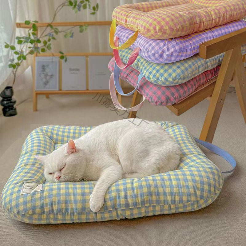 S Yellow-blue All-Season Pet Bed - Soft, Washable with Comfortable Cushion
