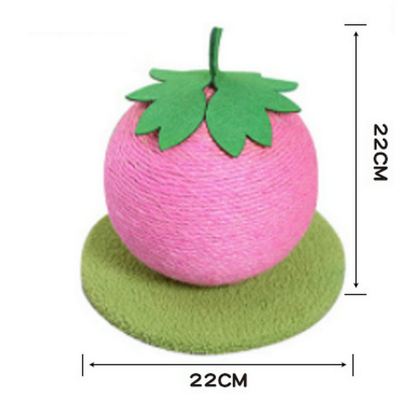 Pink Strawberry And Green Base Fun Fruit Shaped Sisal Cat Scratcher Ball - Durable