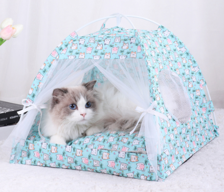 L 50*50CM, Blue Cat Cooling Summer Pet Tent - Portable Foldable Breathable