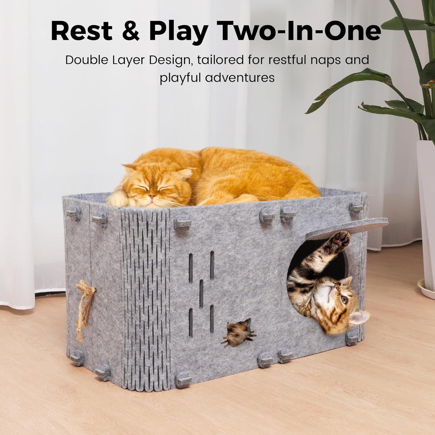 Felt Cat House - Detachable, Foldable Breathable Pet Bed, 45x35x35cm