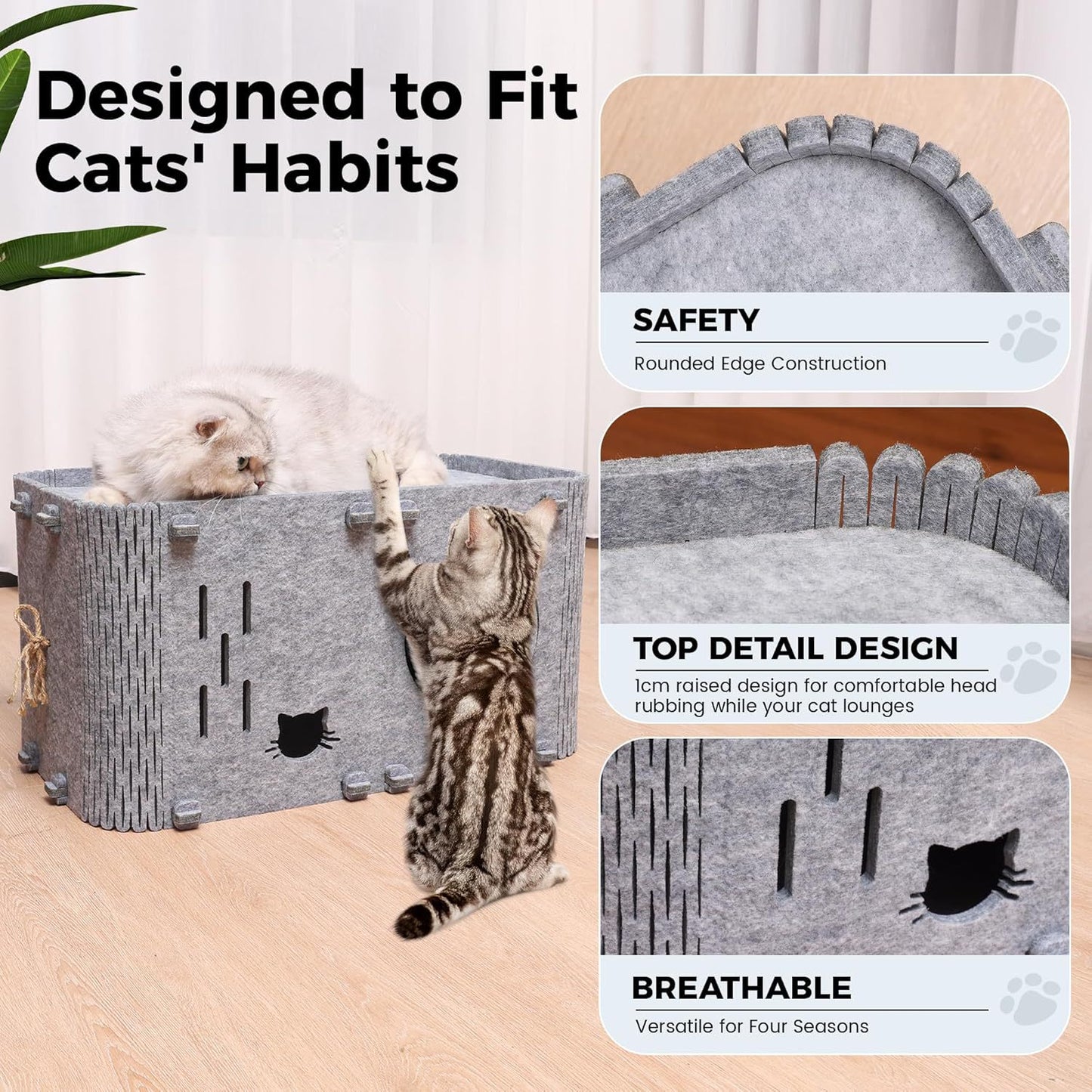 Felt Cat House - Detachable, Foldable Breathable Pet Bed, 45x35x35cm