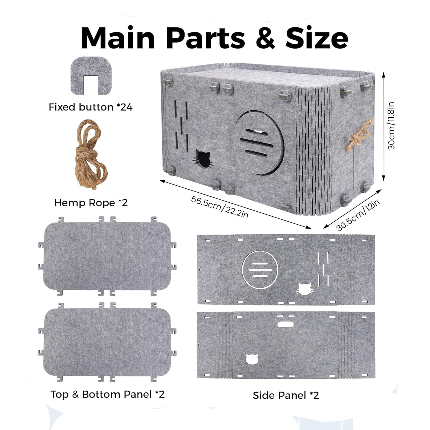 Felt Cat House - Detachable, Foldable Breathable Pet Bed, 45x35x35cm