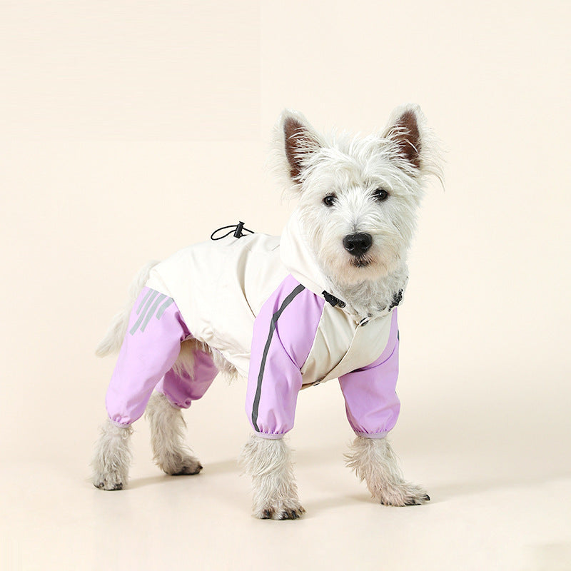 White/Purple Dog Raincoat - Waterproof, (Size XL)