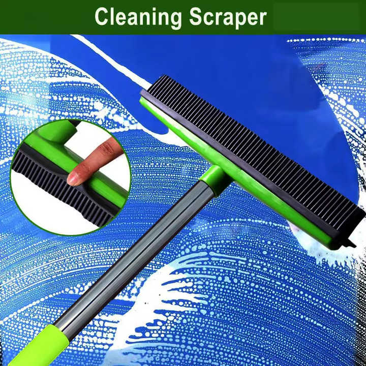 Blue and Silver Versatile Pet Hair Remover, Rubber Broom & Squeegee - 125cm