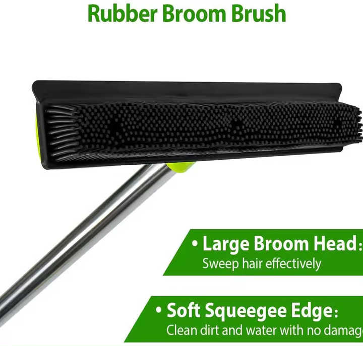 Blue and Silver Versatile Pet Hair Remover, Rubber Broom & Squeegee - 125cm