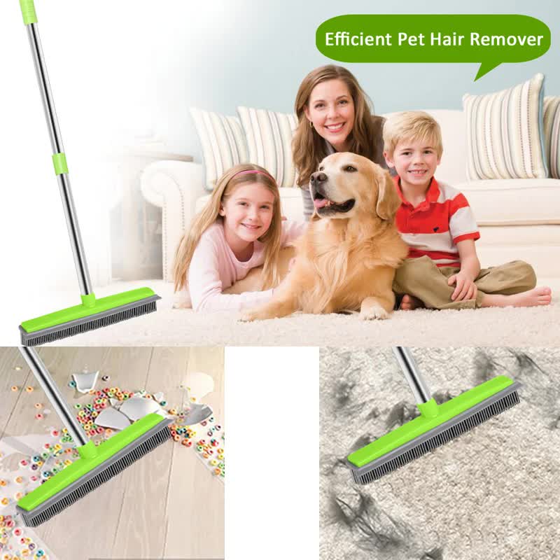 Blue and Silver Versatile Pet Hair Remover, Rubber Broom & Squeegee - 125cm