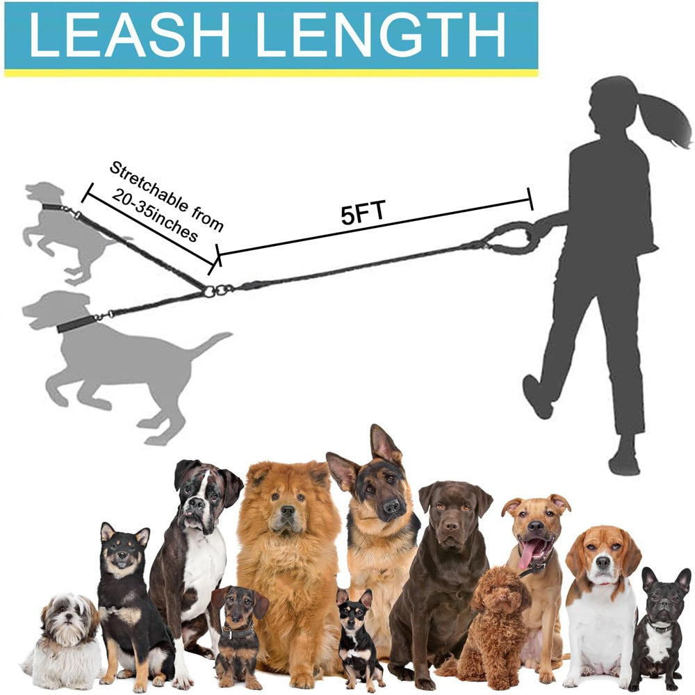 Black 3-in-1 Tangle-Free, Dog Leash for 1-3 Dogs