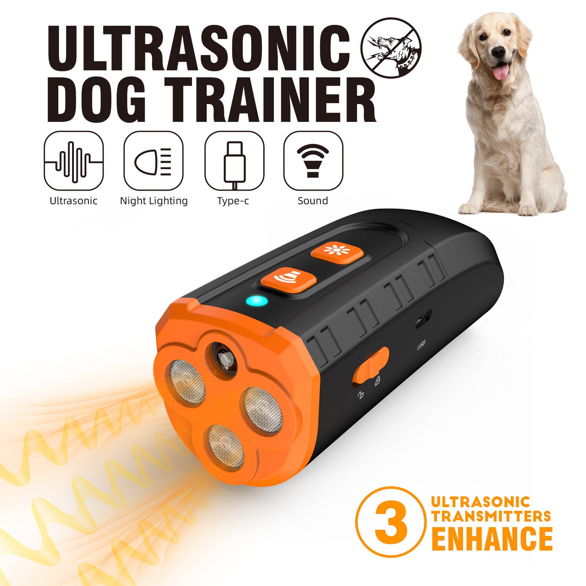 Dog Barking Ultrasonic Repeller, Portable 3-Core