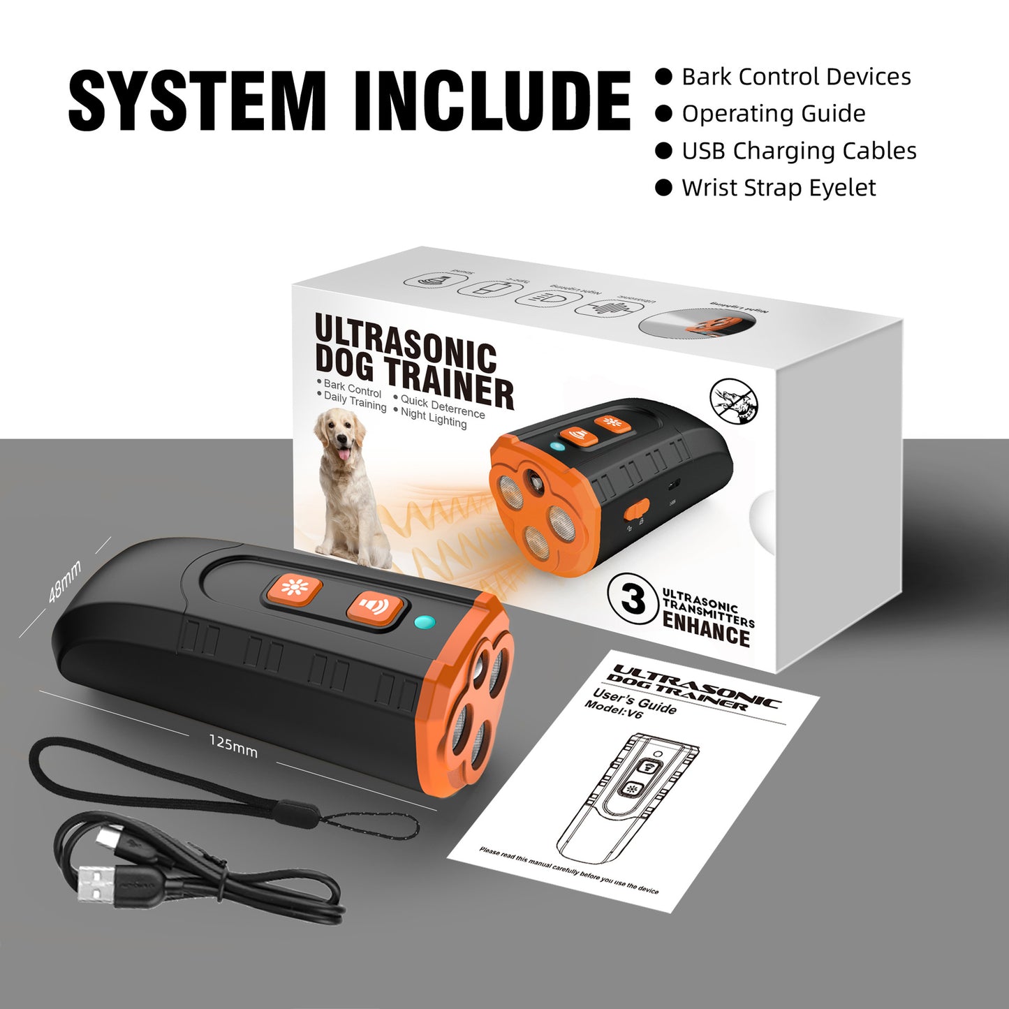 Dog Barking Ultrasonic Repeller, Portable 3-Core