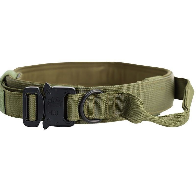 XL Green Tactical Dog Collar - Heavy Duty Nylon, Adjustable (3.8cm Width), M-L