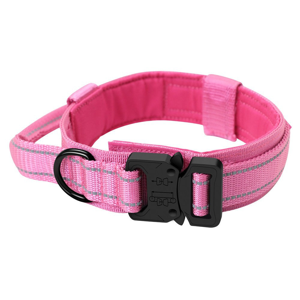 M Pink Tactical Dog Collar - Heavy Duty Nylon Pet Collar, Adjustable (3.8cm Width)