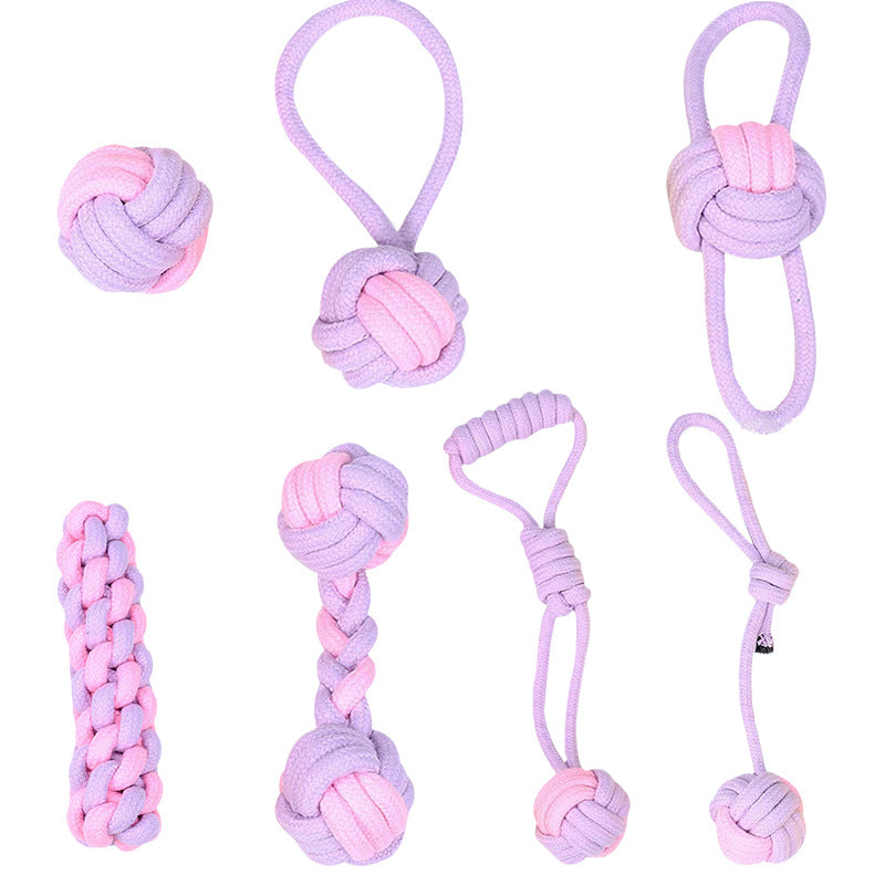 7-Piece Purple/pink Durable Cotton Rope Dog Toy Set - Washable