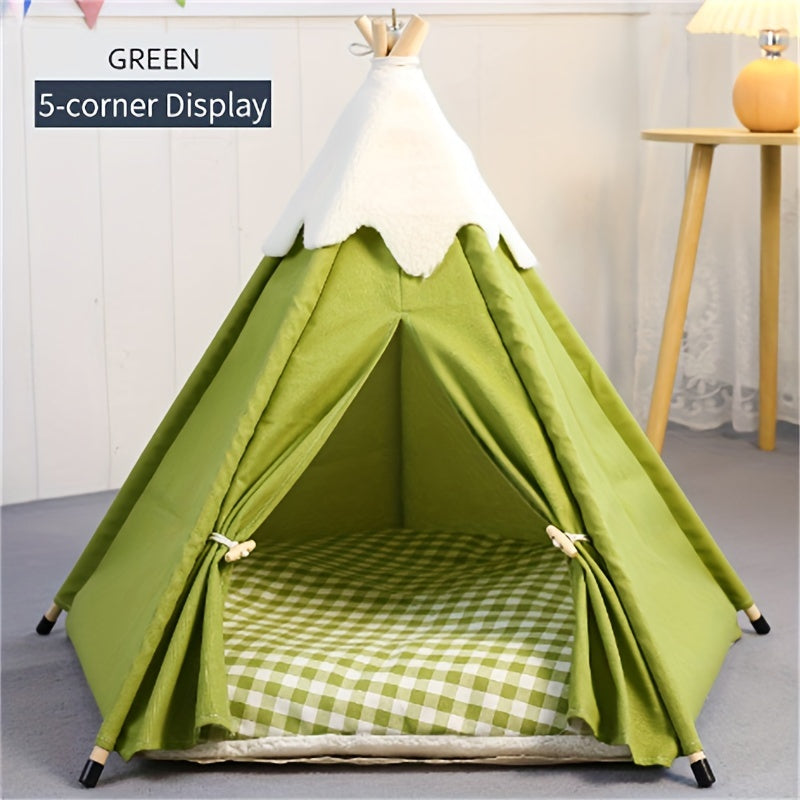 Wooden Cat Villa Tent with Bed
