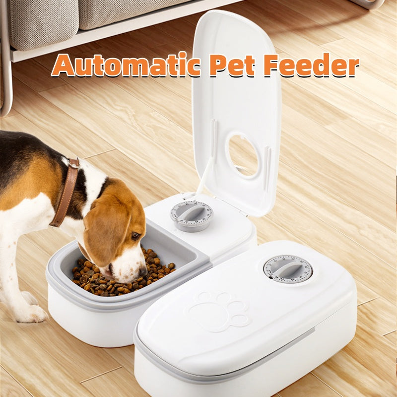 Automatic 2-in1 Pet Feeder, Timer, Stainless Steel Bowl - Free Shipping