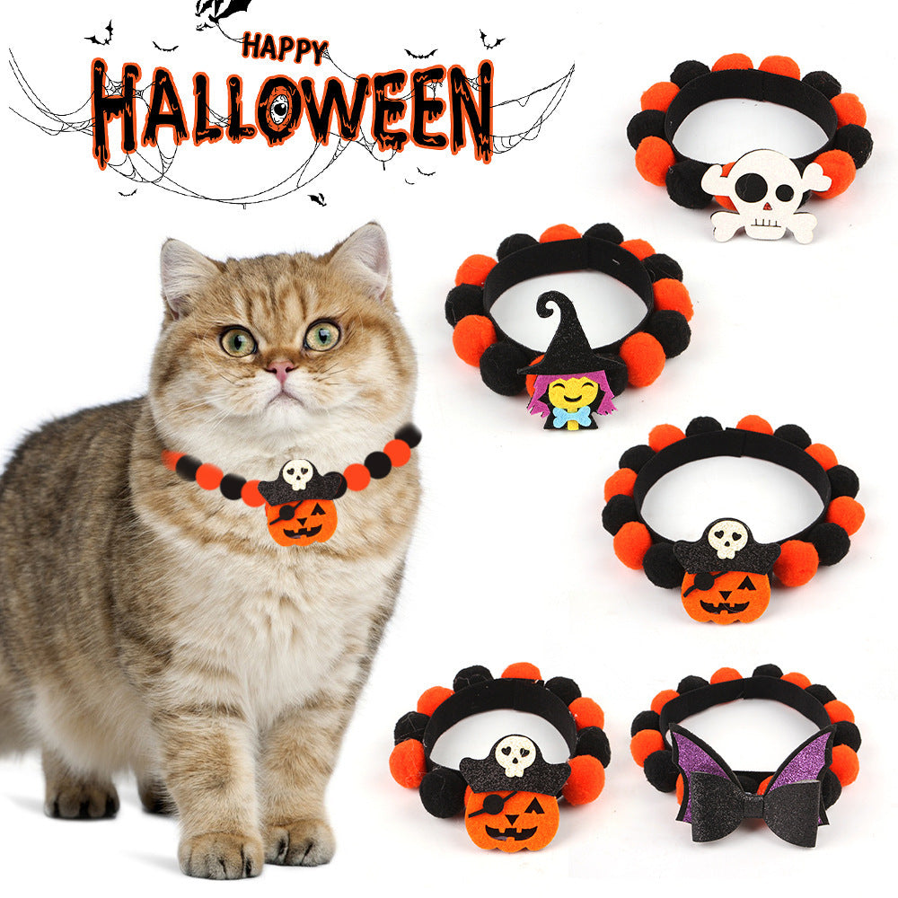 Cat Fun Fur Collar, Pumpkin Cat Accessories - Halloween