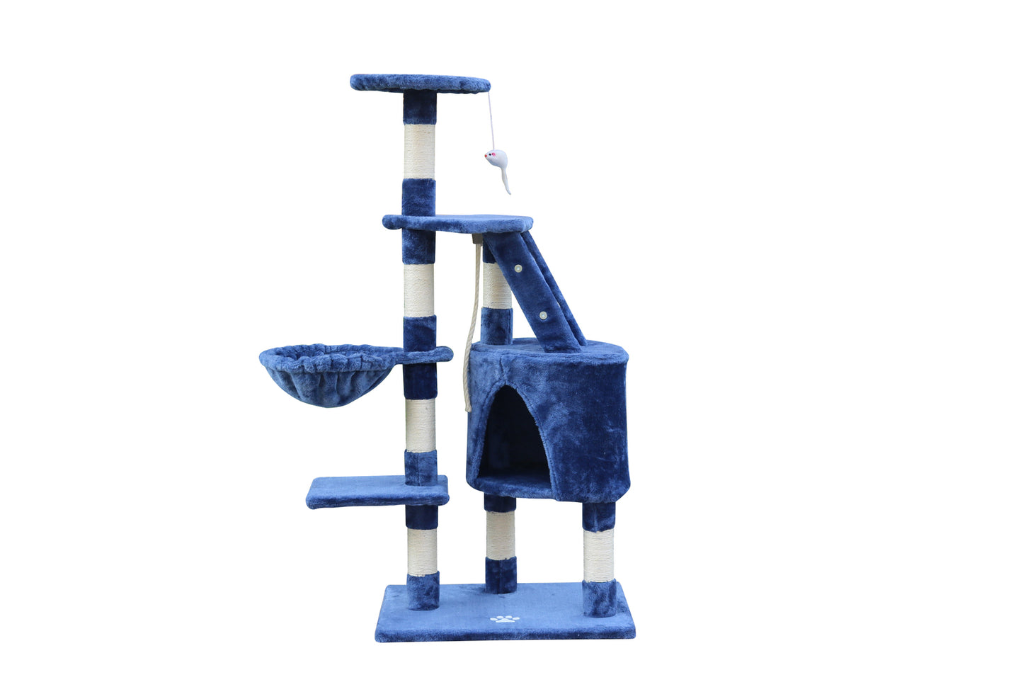 Blue velvet cat scratcher podium