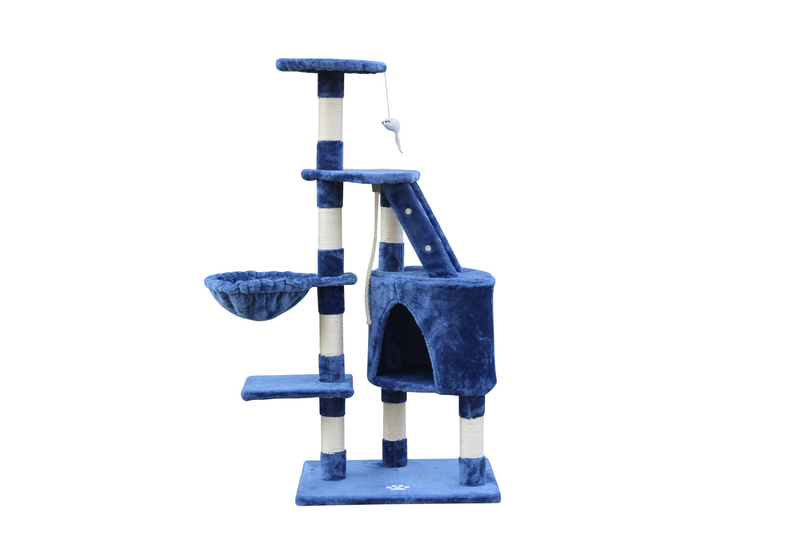 Blue velvet cat scratcher podium