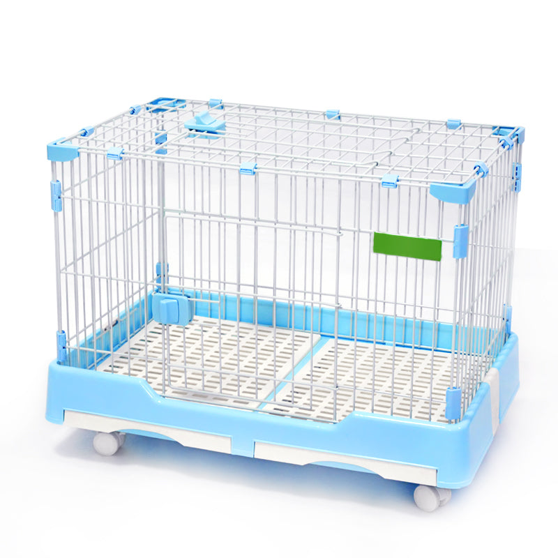 Large Blue Pet Dog Cage/Crate With Potty Pad And Wheels