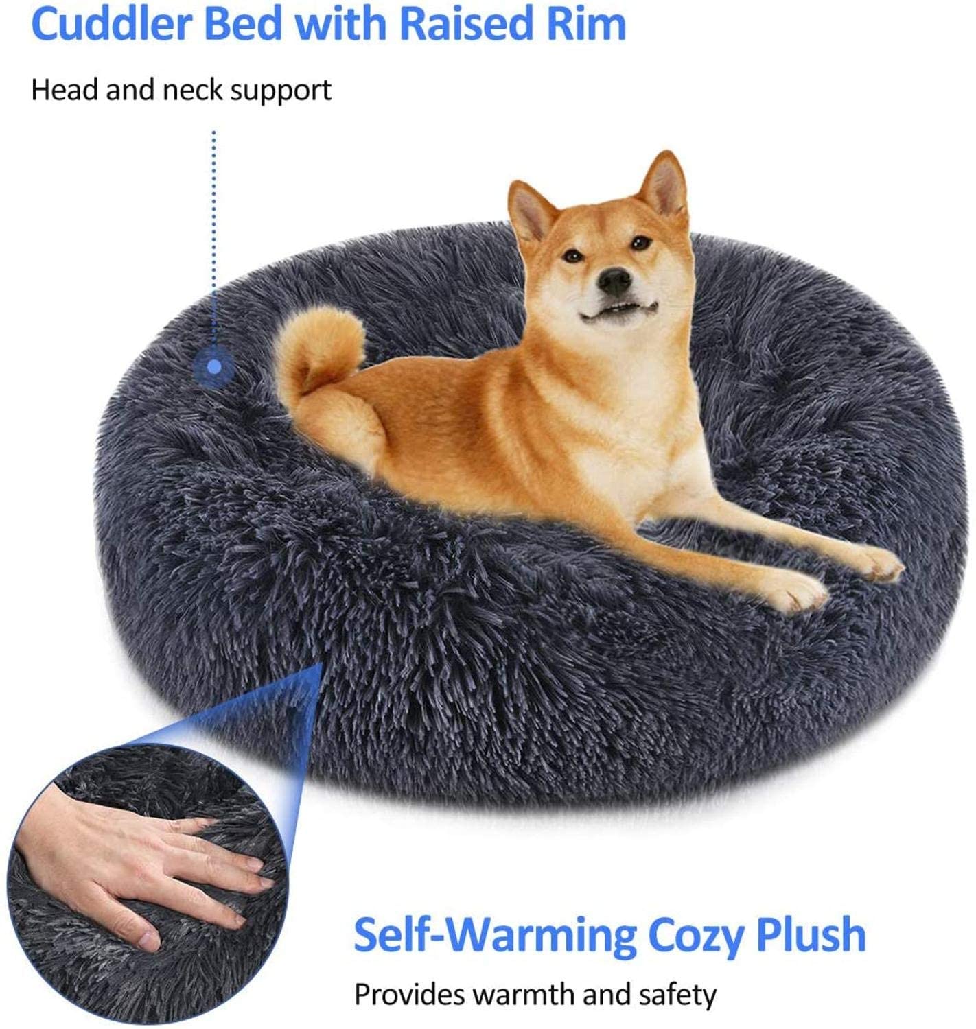 Soft Dog and Cat Bed, Round Washable, Plush Pet Kennel - Small 50cm