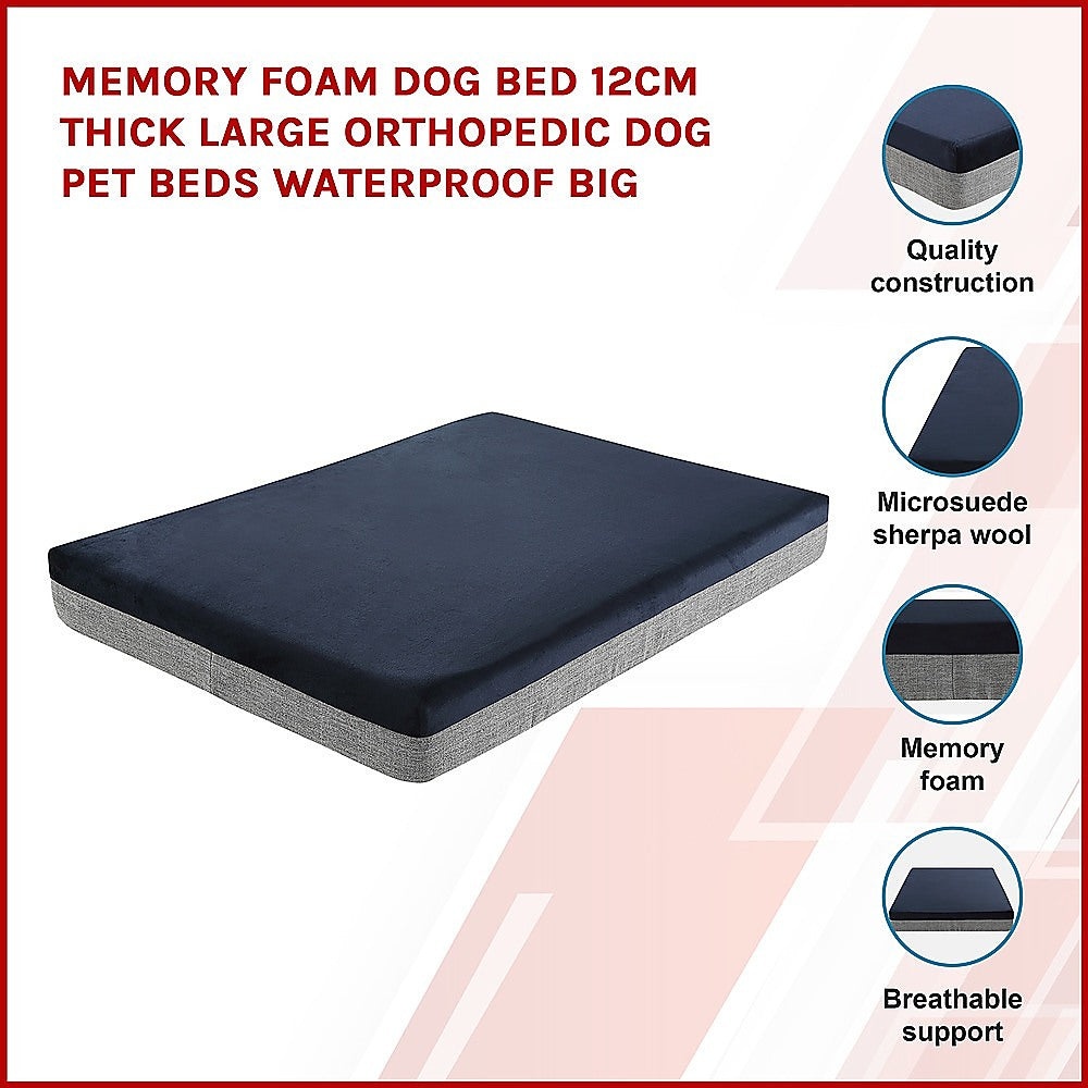 Memory Foam Dog Bed 12CM Orthopedic and Waterproof