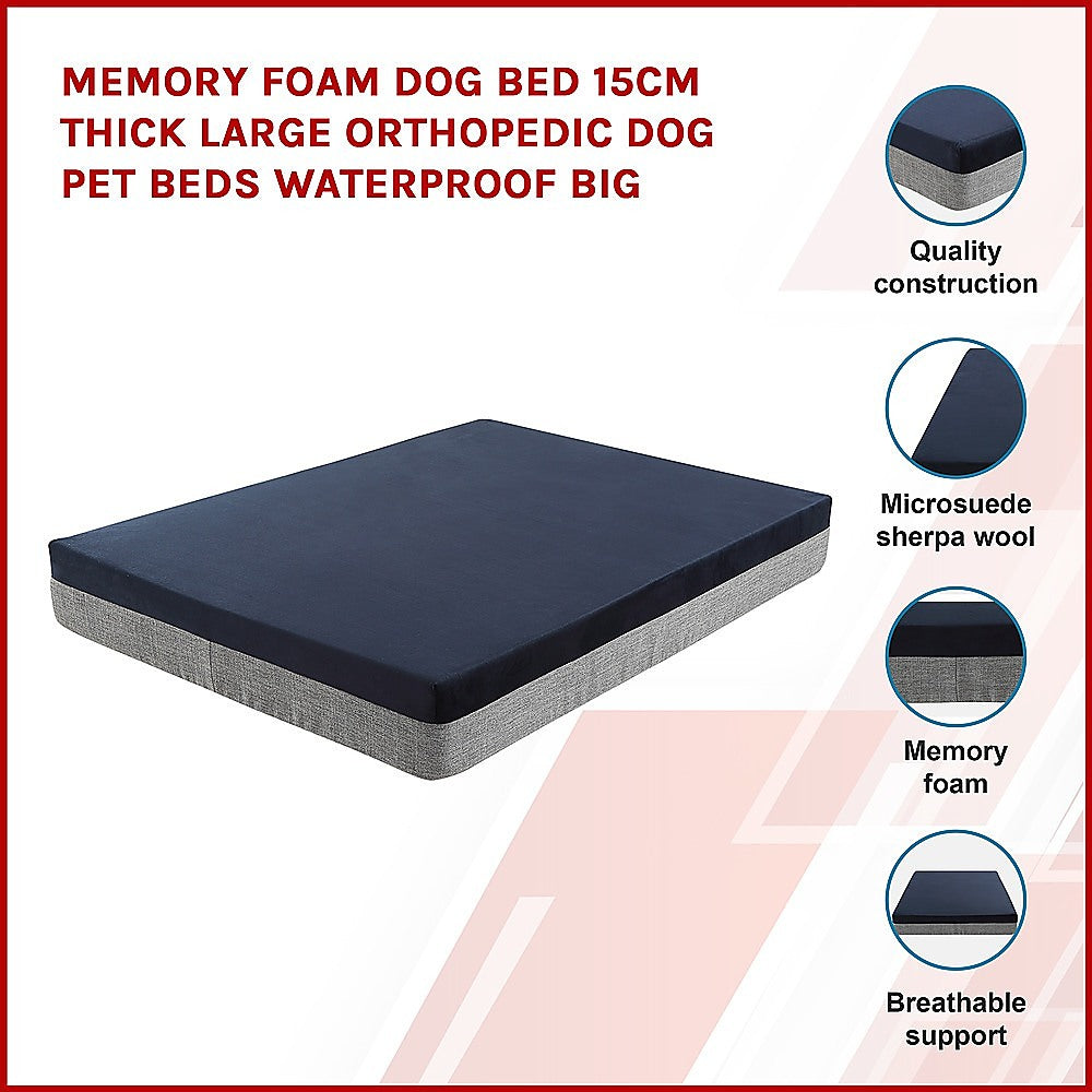 Memory Foam Dog Bed, 15CM Thick, Orthopedic Pet Beds, Waterproof